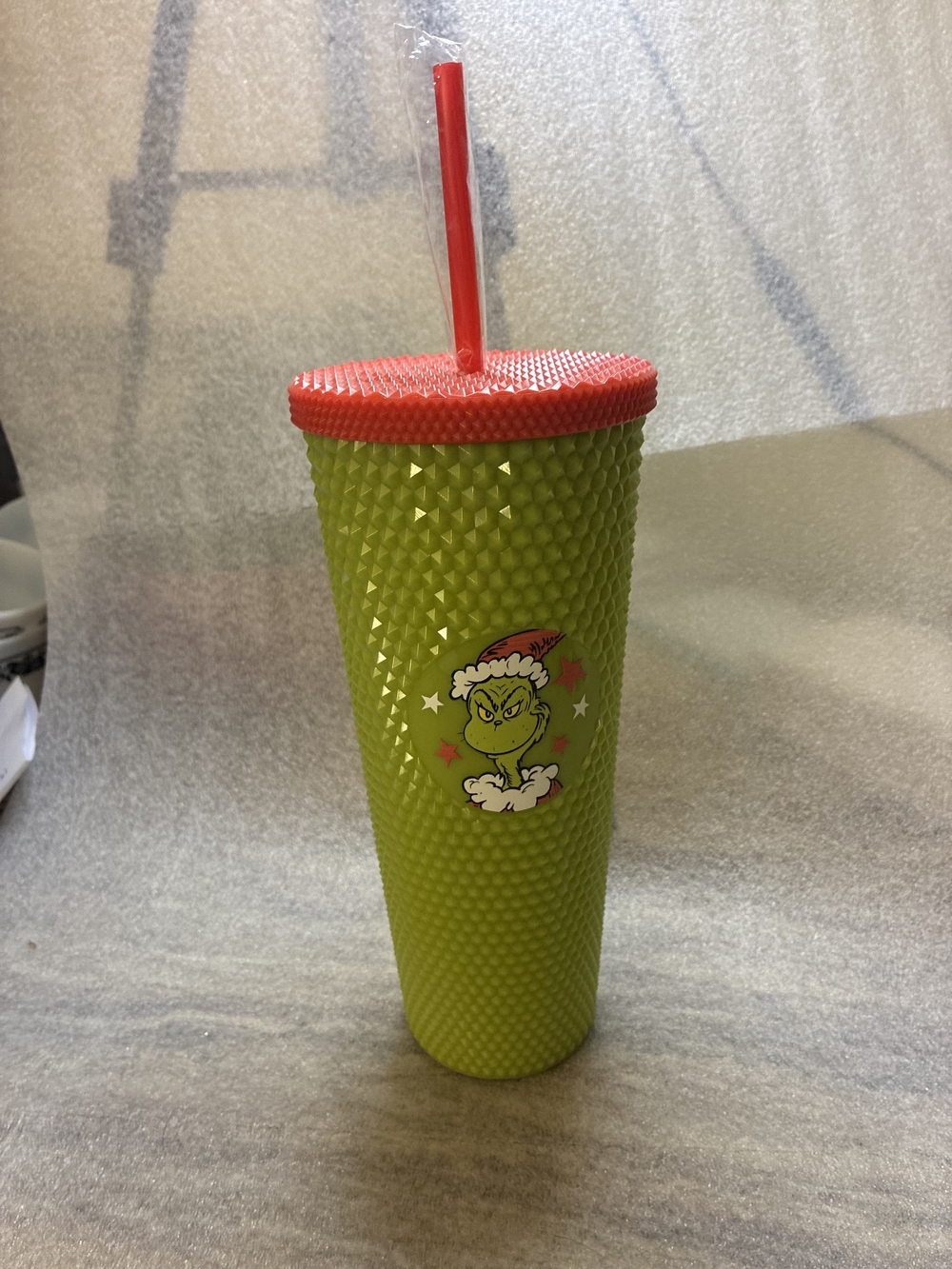 Green Studded Holiday Grinch Tumbler with Red Lid